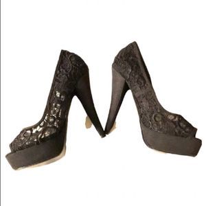 Carolyn Stewart Black Lace Heels